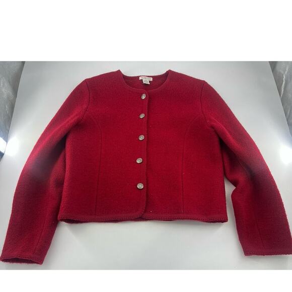 Vintage Talbots Sweater Womens Size 12 Red Cardigan Blazer 100% Wool Jacket Work - Picture 1 of 10